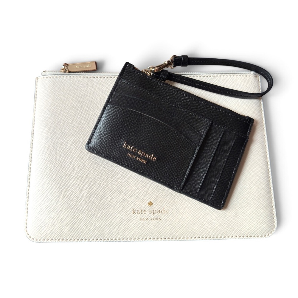 Kate Spade New York Cream Saffiano Leather Pouch & Black Wristlet Set - Picture 2 of 6